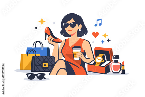 Premium shopping lifestyle illustrating a moment of pleasure and self-expression through exclusive goods. A modern and aspirational visual