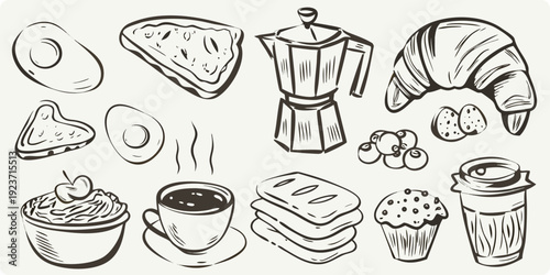 A charming sketch depicting a delightful breakfast assortment