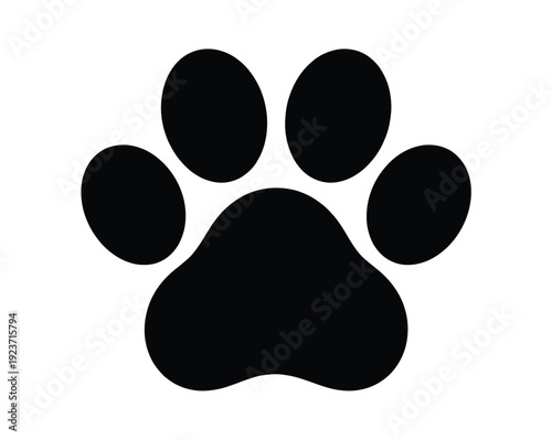 Paw print vector symbol showing animal footprint for vet logo, pet shop branding, and wildlife design concepts