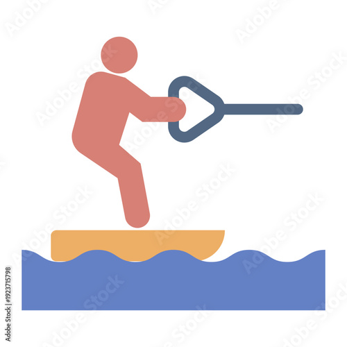 wake boarding flat icon. water board ride. boat pull. extreme sport