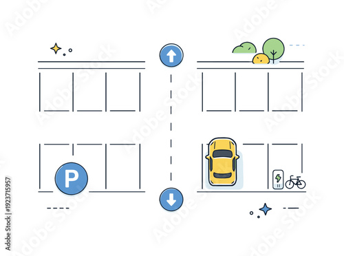 Smart parking lot with electric vehicle charging and bicycle parking spots