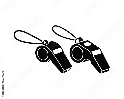 Two Black Whistles with Lanyards on White Background loops