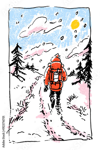 Snowshoe Hiker Trekking Through Fresh Powder