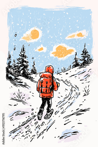 Snowshoe Hiker Trekking Through Fresh Powder