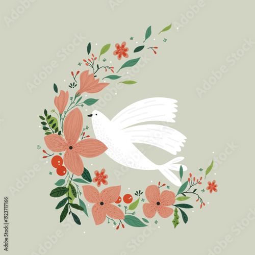 Vector drawing, Christian cross with flowers. Religious symbol, Easter holiday. Coloring book