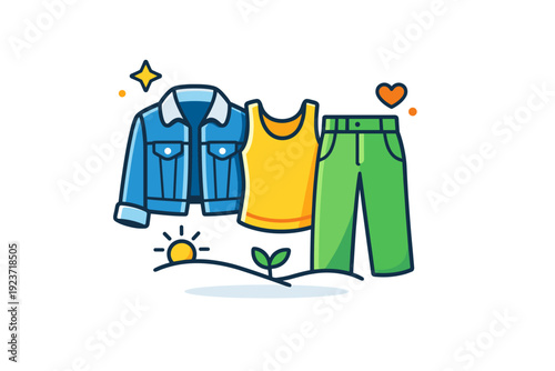 Spring fashion outfits casual jacket, top and trousers styled together in a compact scene, conveying comfort, versatility and urban spring mood. A friendly and