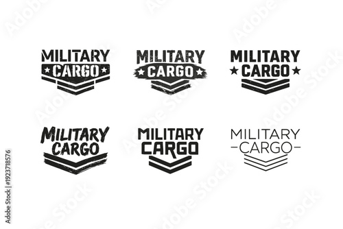 Military cargo markings. Set lettering. harmonious lettering variations of the same emblematic concept, each with different