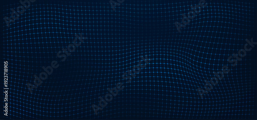 Abstract futuristic digital wave of mesh and particles. Technological background with a top view. Vector illustration.