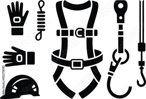 Safety Equipment Icons Set for Work at Height and Fall Protection