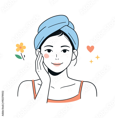 Natural skin texture portraits. A serene portrait with a soft smile, visible skin texture and minimal makeup suggested through simple shapes.