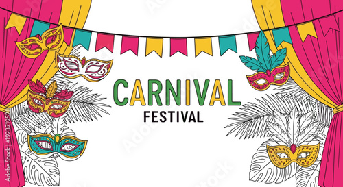Vibrant carnival festival celebration with colorful masks and festive banners