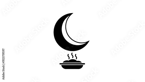 Crescent Moon Above Steaming Bowl.
