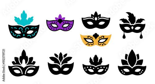 Colorful carnival masks collection with elegant decorative designs