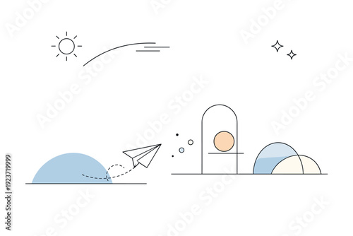 Sky gradient editorial background. A refined abstract composition combining gentle sky hues and minimal geometry into a cohesive modern