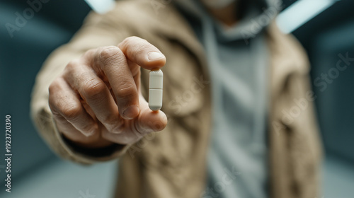 Pill in Hand: A close-up sh...