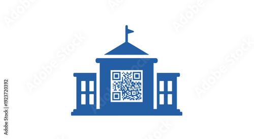 Blue building with QR code.