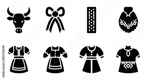 Traditional bavarian attire icons set in black silhouette style