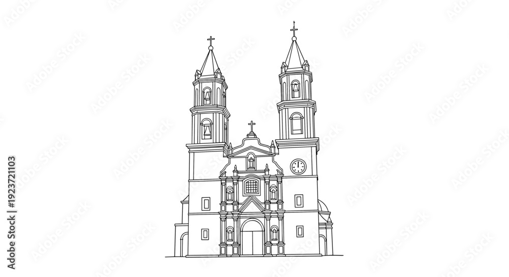 Obraz premium Detailed linear drawing of historic cathedral architecture