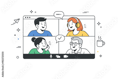 Natural interactions during online meetings. Colleagues on a video call exchange glances, smiles, and quick comments, creating a sense of