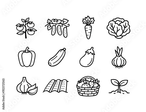 Collection of hand-drawn vegetable icons representing a healthy harvest and garden bounty