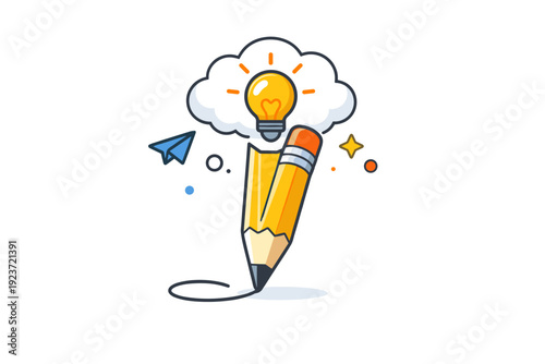 Pencil illustration presenting a simple writing tool as a symbol of ideas taking shape and creative thinking beginning. A clear visual