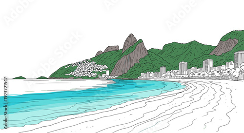 Scenic linear coastal landscape with mountains and skyline