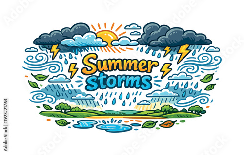 Summer storms dramatic sky. Hand-drawn doodle illustration of Summer storms dramatic sky.