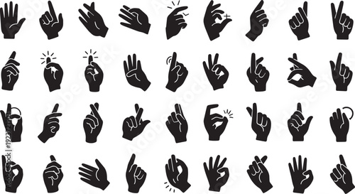 Collection of diverse hand gesture icons isolated on transparent background for communication design