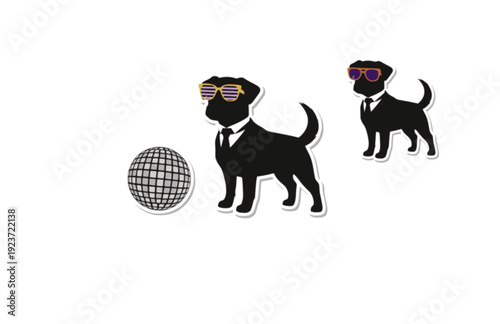 Funny Victorian dog with Disco Ball Sticker Silhouette. Quirky Surreal Silliness and Humorous Character Design for Gen Z Aesthetic Vector.