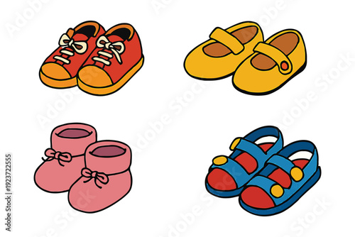 Colorful Assortment of Children's Shoes and Footwear
