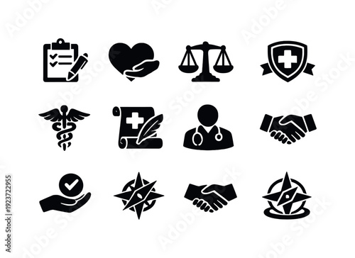 Medical Ethics Principles. Filled icon set of Medical Ethics Principles: informed consent