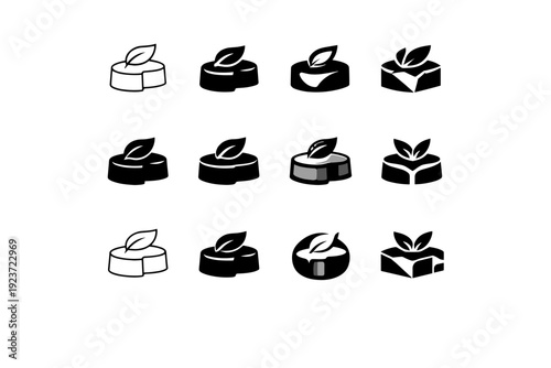 pate. Icon set. Set Logo of pate: pate with garnish leaf. harmonious logo variations of the same emblematic concept, each with different artistic