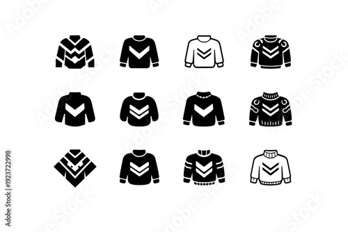 Cozy sweater. Icon set. Set Logo of Cozy sweater: warm fuzzy jumper. harmonious logo variations of the same emblematic concept, each with