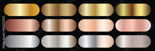 Collection of gold silver bronze and rose gold gradient texture background vector