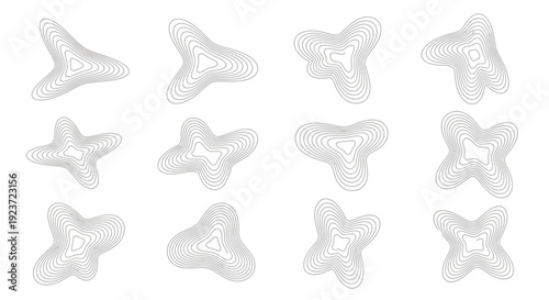 A collection of abstract, organic, blob-like shapes rendered with contour lines, suggesting growth or fluid dynamics.
