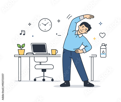 Office worker doing side stretches to stay healthy and active during the workday