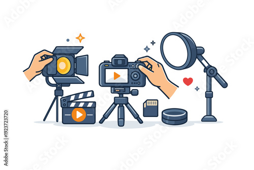 Behind-the-scenes content tips a calm scene showing hands adjusting lights and camera equipment, conveying preparation, craftsmanship, and thoughtful content