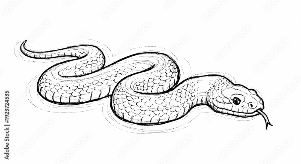 Fototapeta premium Black and White Snake Illustration.