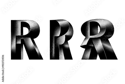 Abstract typographic character An abstract typographic character represented in three views emphasizing mass, rhythm, and dimensional clarity