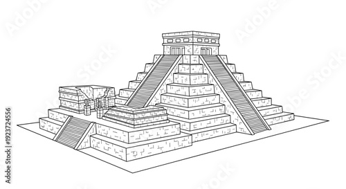 Ancient aztec pyramid outline with stepped design and staircases