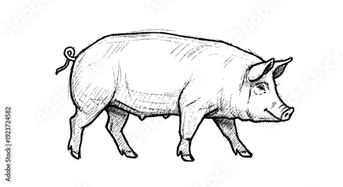 Pencil Sketch of Pig Illustration.