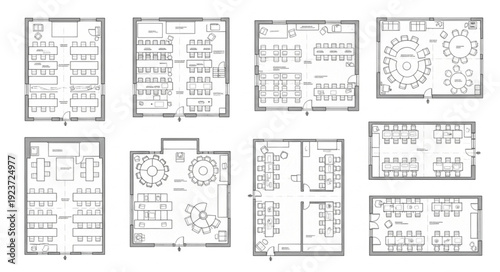 Architectural blueprints showcasing various building layouts and designs for different structures.