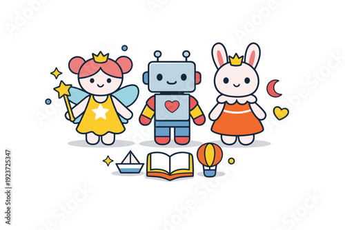 Doll collection minimalist dolls displayed as symbolic figures with soft patterns, communicating imagination, playfulness and artistic design. A modern