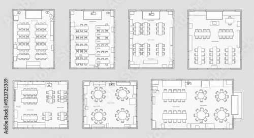 Detailed architectural floor plans showcasing various room layouts and designs for buildings.