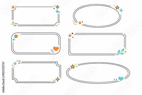 Frames and decorative borders. A clean composition of simple rectangular and rounded frames with light decorative accents around the edges.