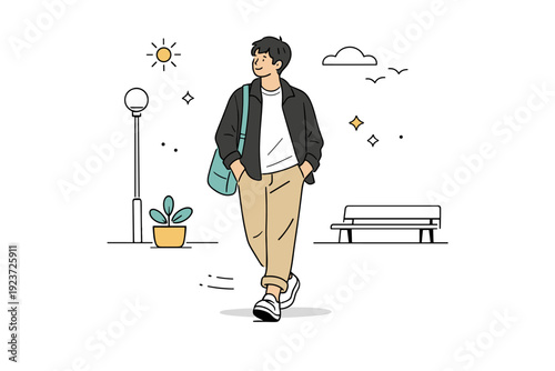 Unposed everyday portraits. A casual street scene with a person walking and looking slightly aside, natural movement and calm presence. Feeling of authenticity