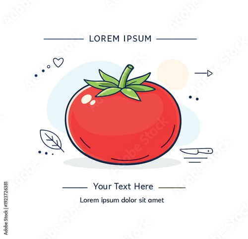 Vibrant red tomato illustration with minimalist design elements on a dark background