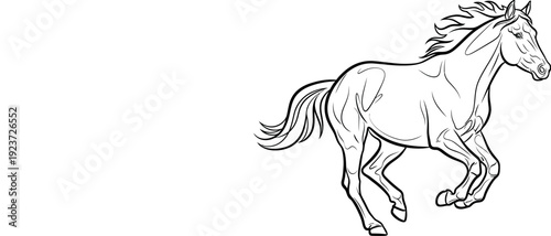 Galloping Horse Line Art Illustration - Dynamic Running Equine Outline Drawing