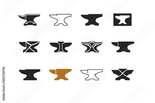 heritage skills revival. Icon set. Set Logo of heritage skills revival: anvil. harmonious logo variations of the same emblematic concept,