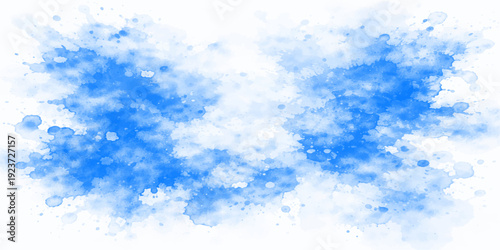 Abstract blue watercolor background featuring soft white fluffy clouds in a beautiful clear summer sky atmosphere